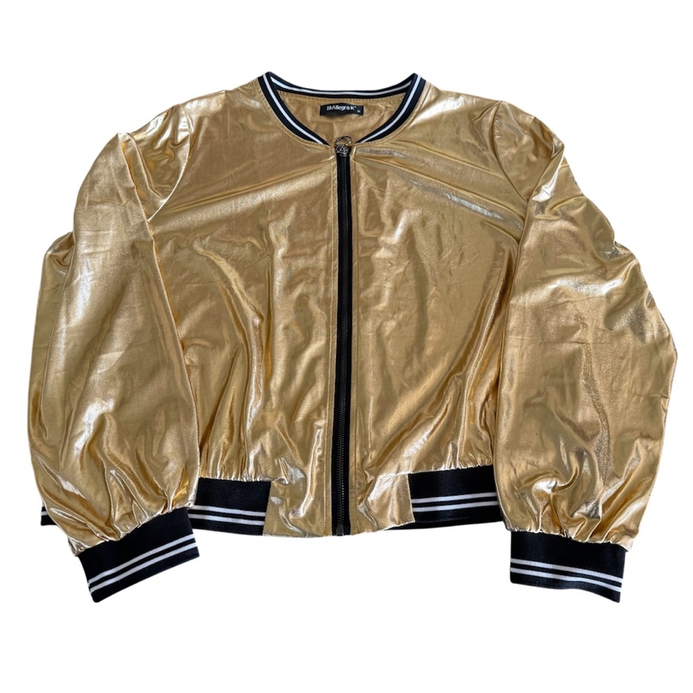 Allegra K Metallic Gold Bomber Jacket